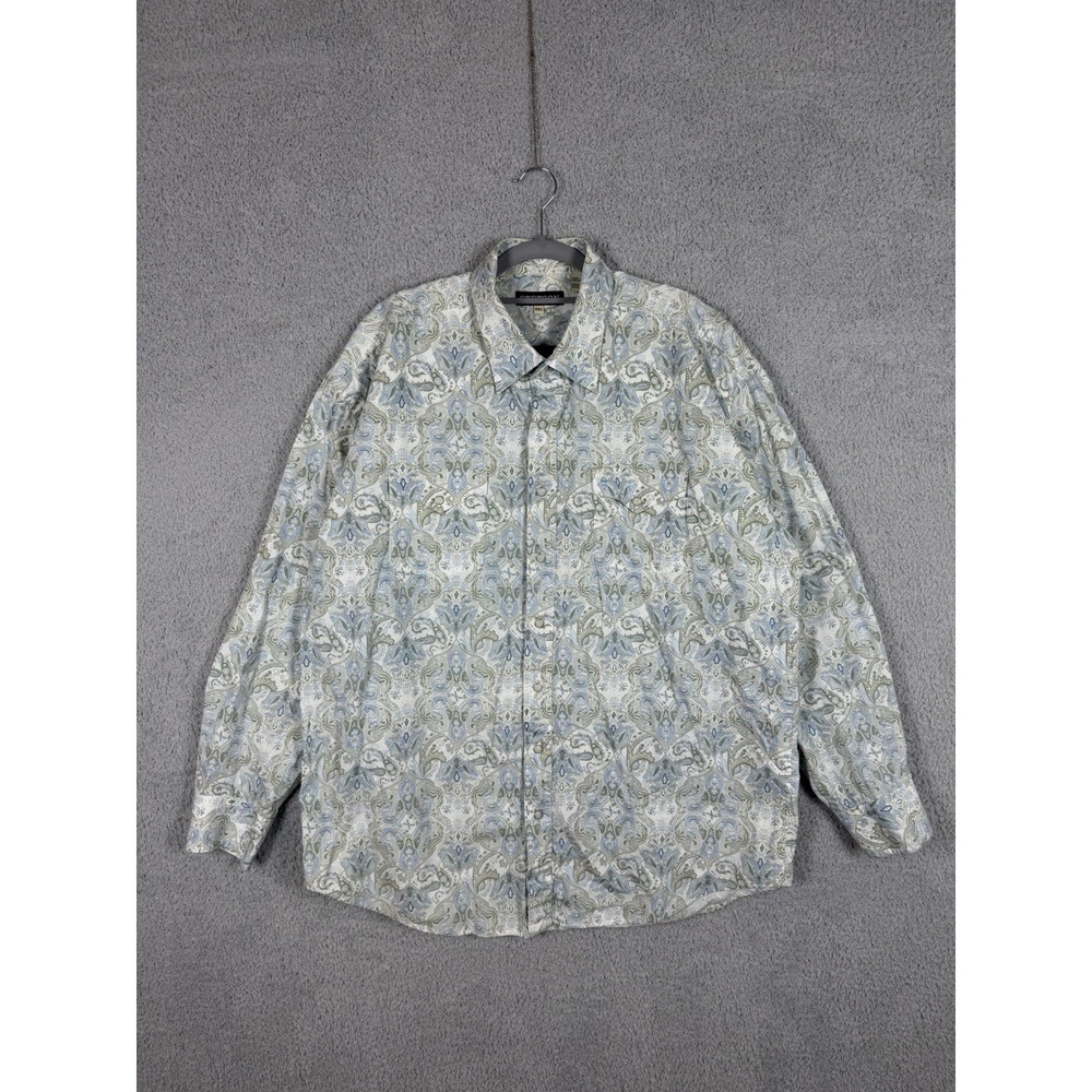 Stetson Shirt Mens 2XL Blue Green Paisley Western Long Sleeve Pearl Snap Cotton